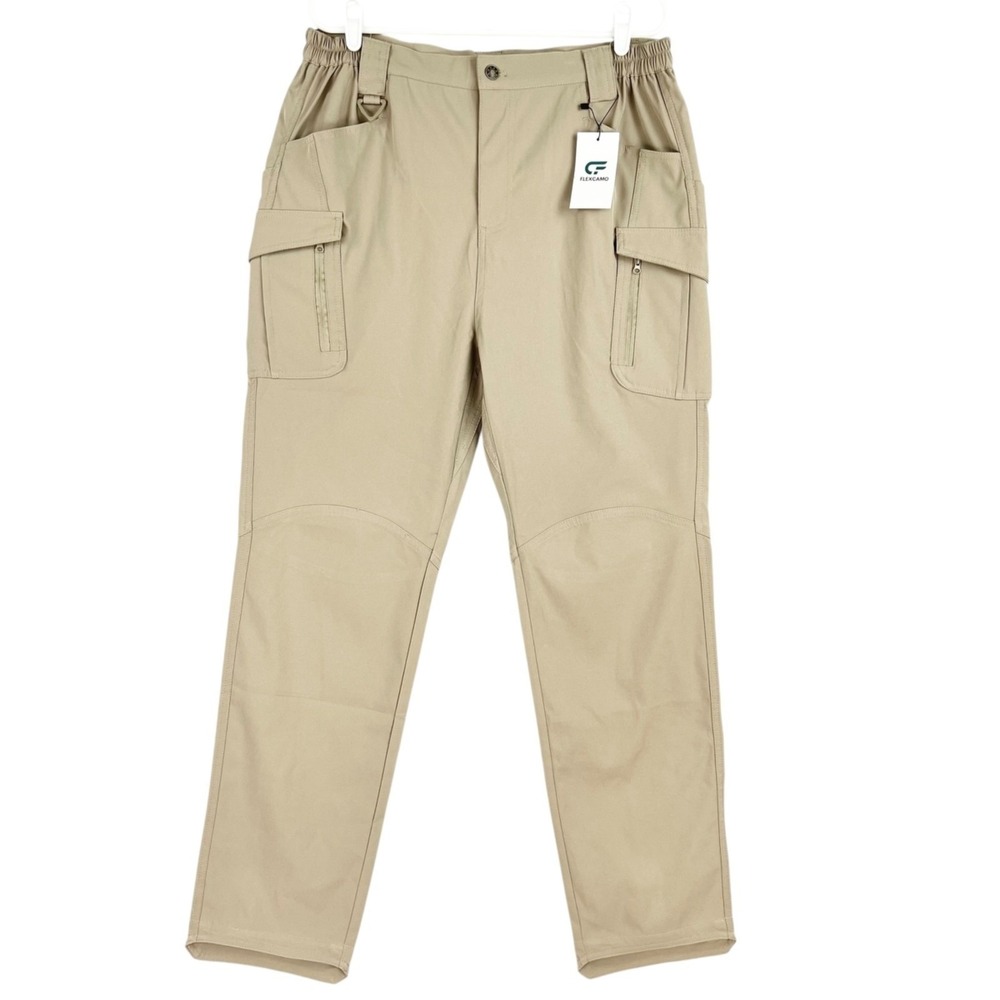 Flexcamo Tactical Series Men's Stretch Elastic-Waist Beige Cargo Pants XL-32 NWT